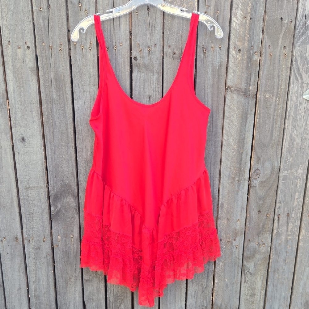 Free People Red Lace Trim Slip Dress